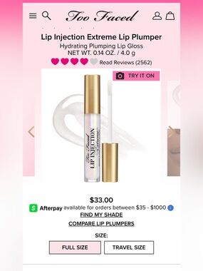 Too Faced Lip Injection Extreme Lip Plumper — Clear Iridescent Gloss